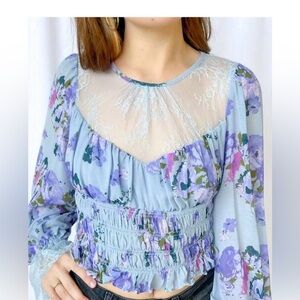 FREE PEOPLE daphne blouse in blue XS